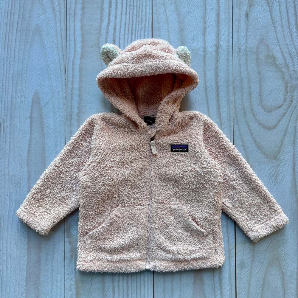 Patagonia Baby Girls 12-18M Furry Friends Fleece Hoodie Jacket Bear Cub Ears